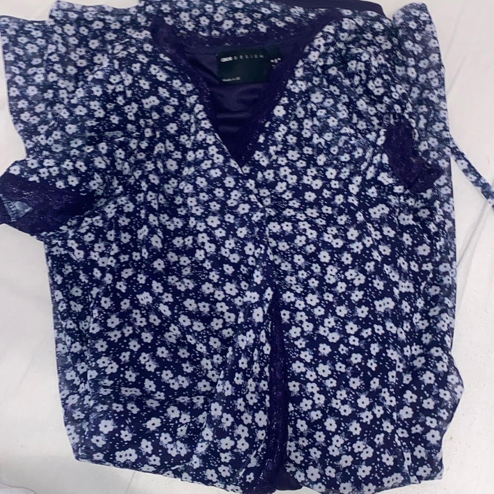 Cross Over Blue Floral Dress